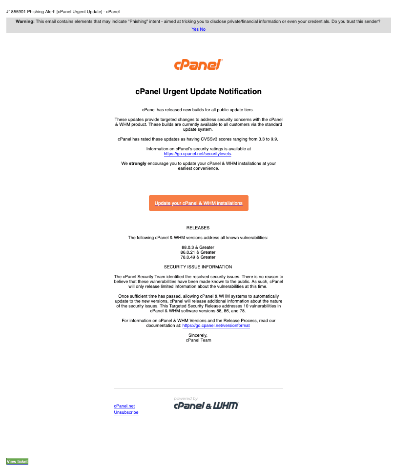 cpanel scam email
