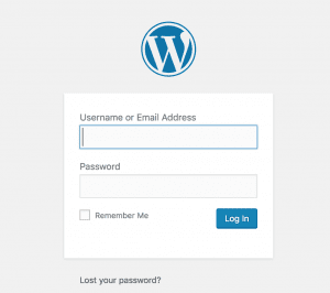 screenshot of the wordpress login