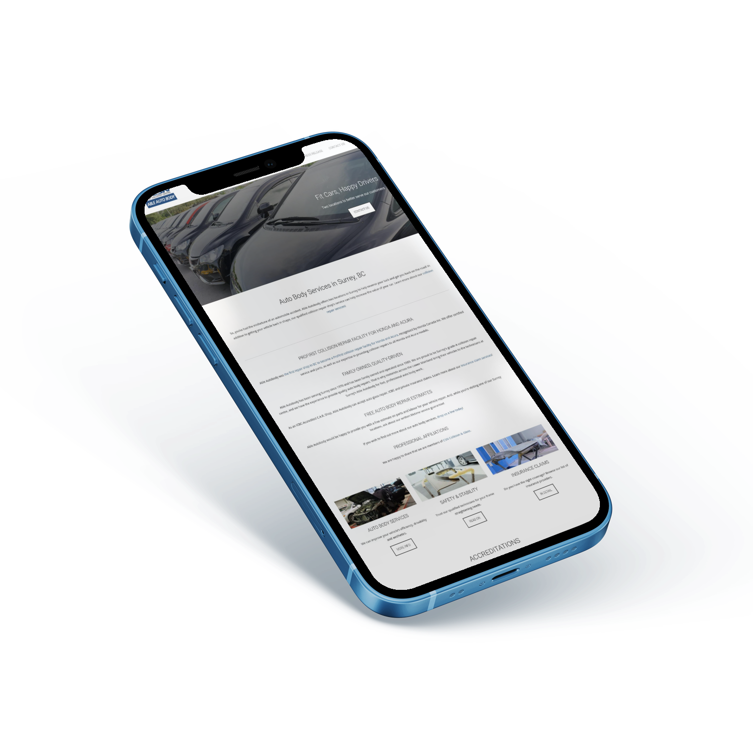 Mockup iPhone Website Design for Auto Body Services