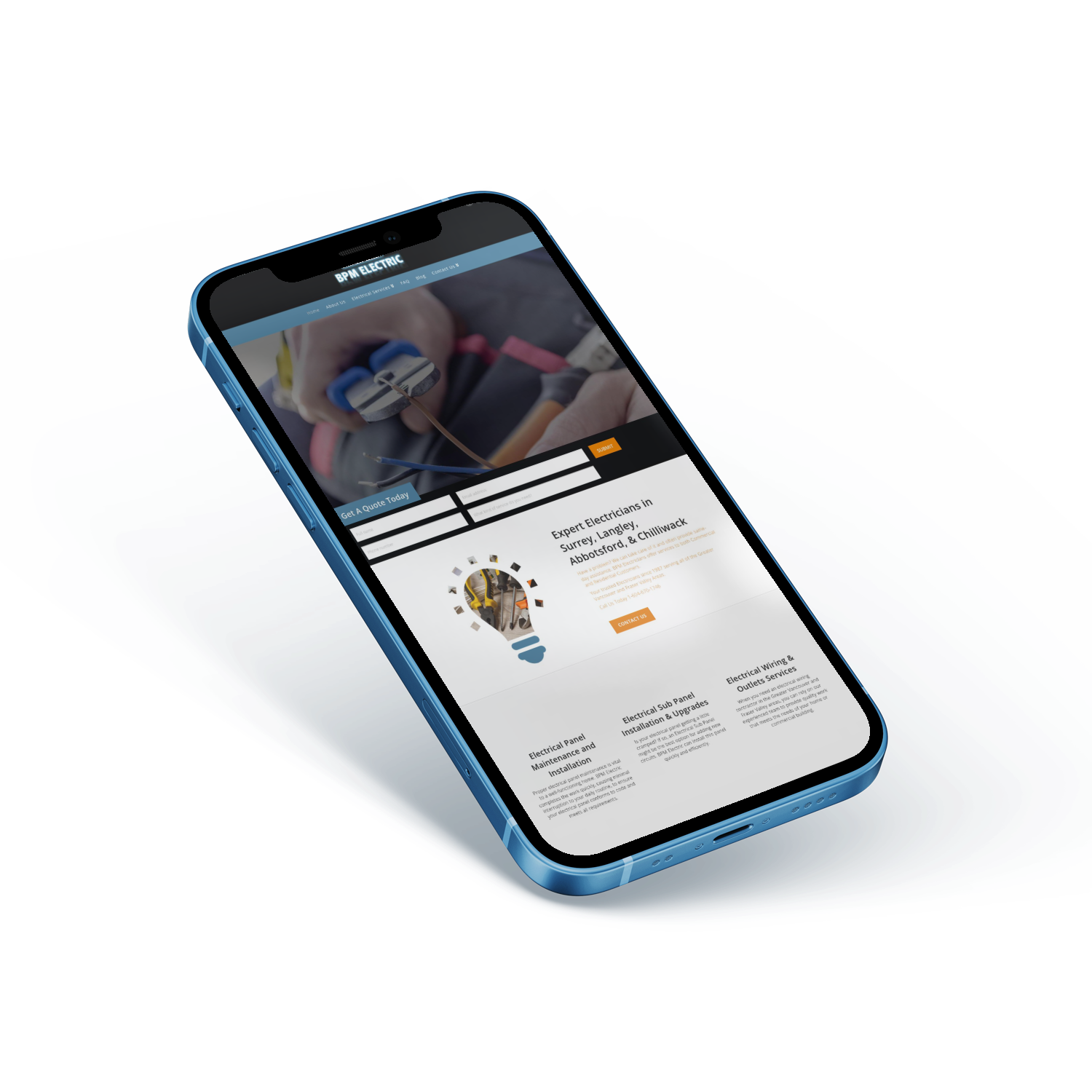 Mockup iPhone Website Design for Electrical Services