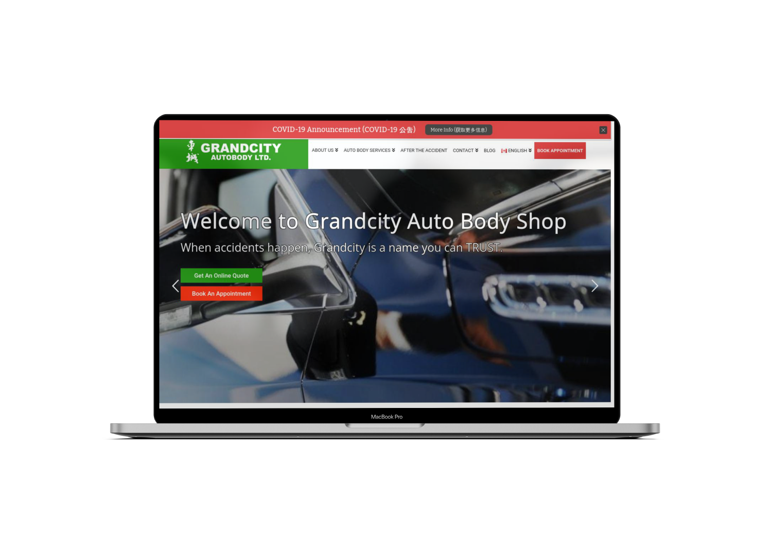 Mockup Mac Website Design for Auto Bodyshop