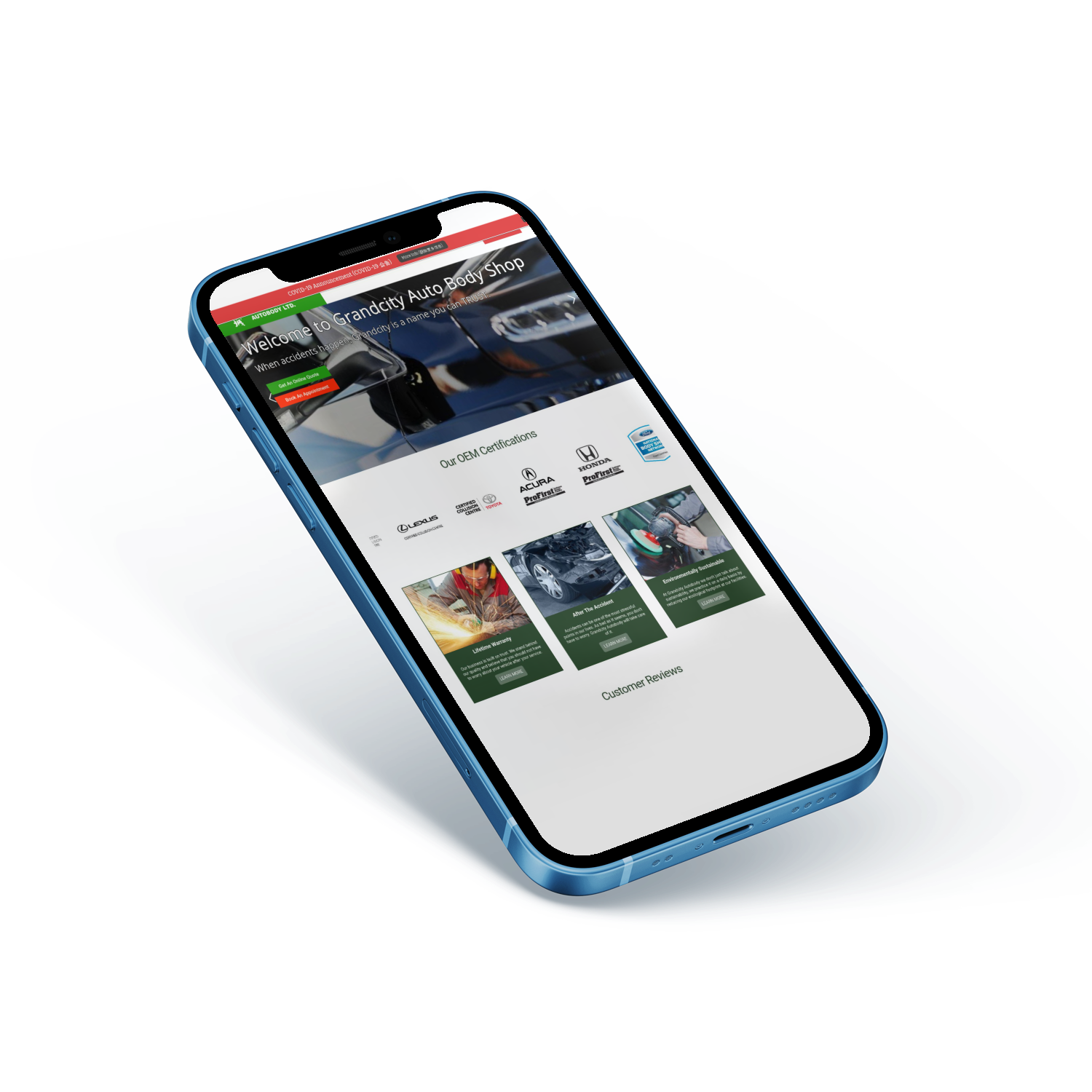 Mockup iPhone Website Design for Auto Bodyshop