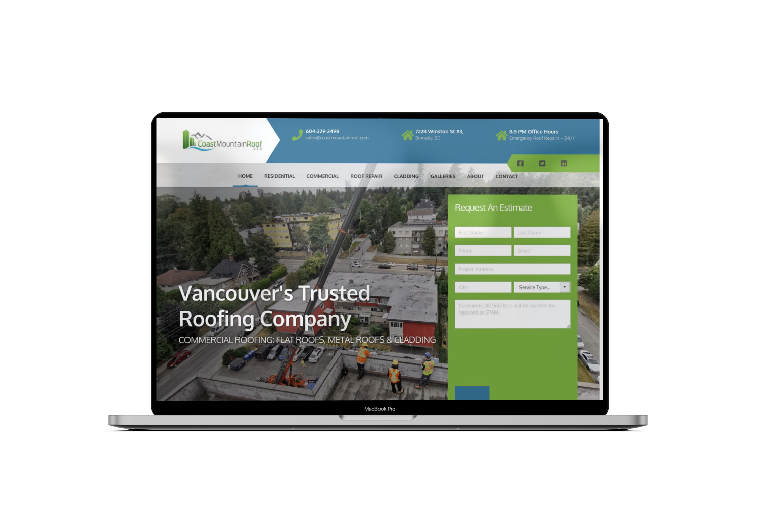 Mockup Mac Website Design for Roofing Company