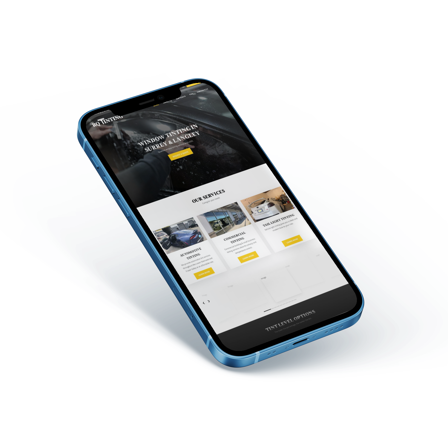 Mockup iPhone Website Design for Tinting Services