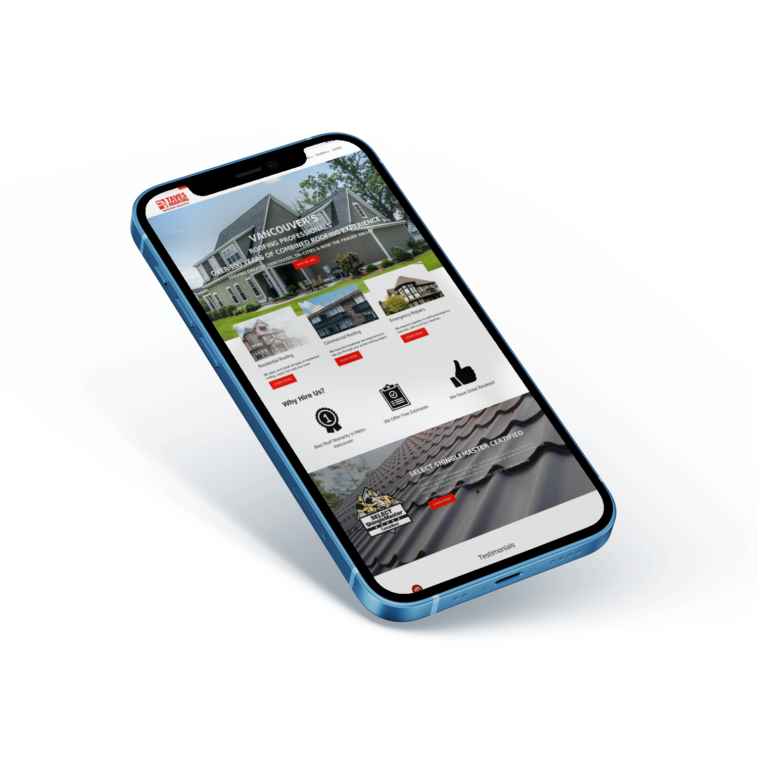 Mockup iPhone Website Design for Roofer Services
