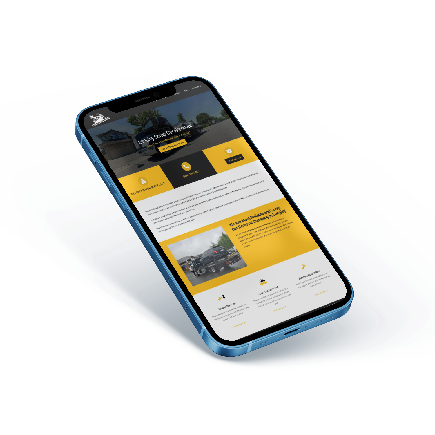 Mockup iPhone Website Design for Scrap Car Removal Services