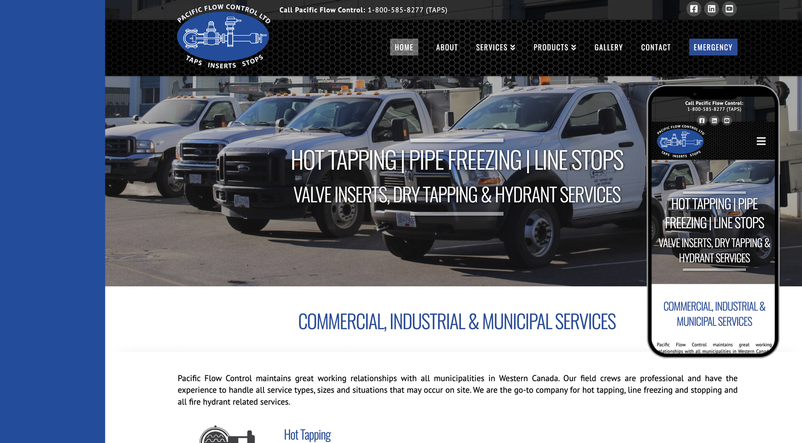 Website Design for Hot Tapping Company Pacific Flow Control