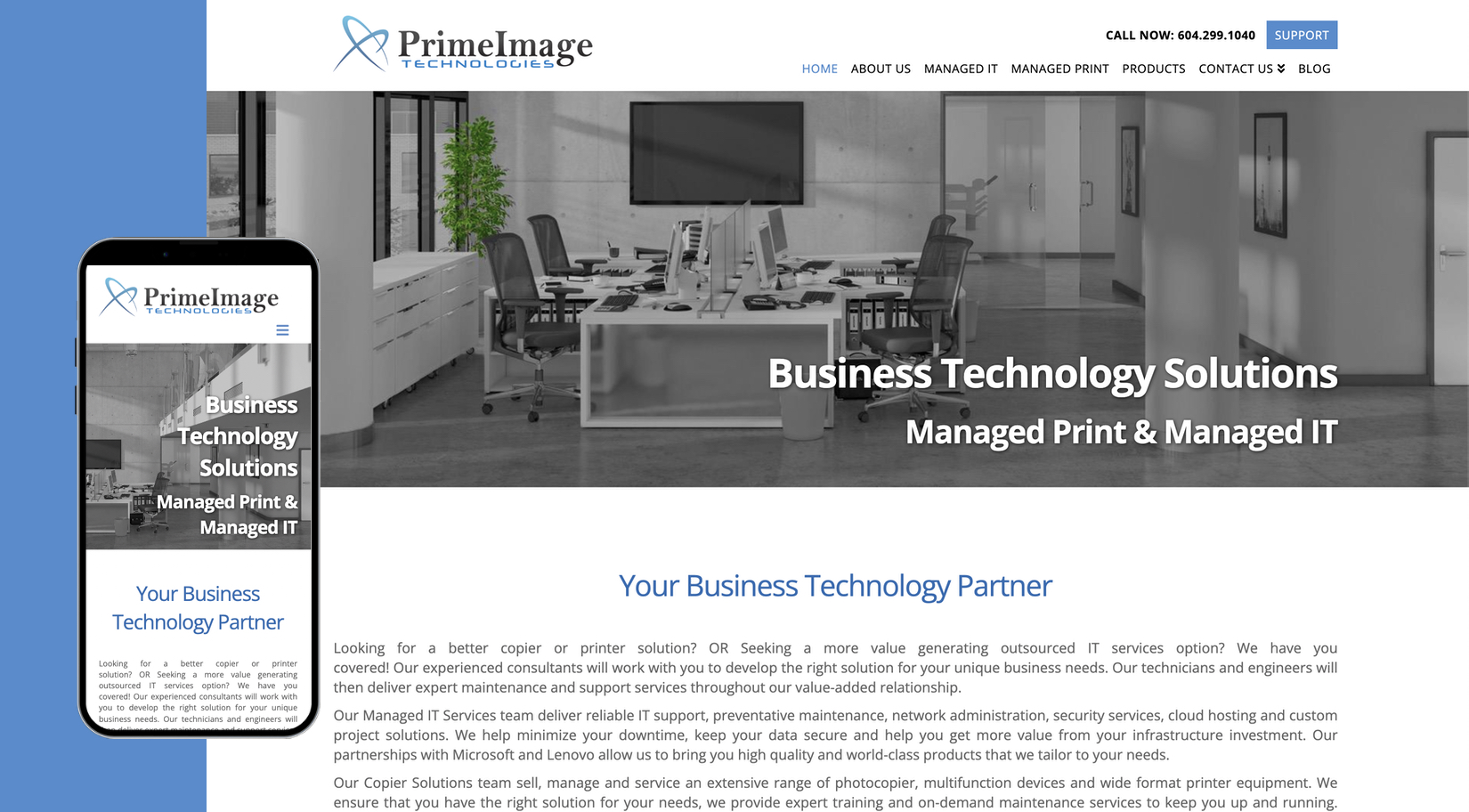 prime image technology website desktop and mobile view