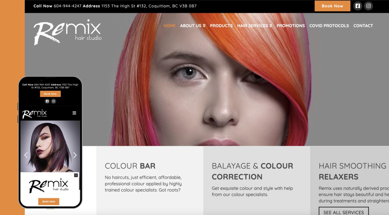 remix hair salon in coquitlam web design project