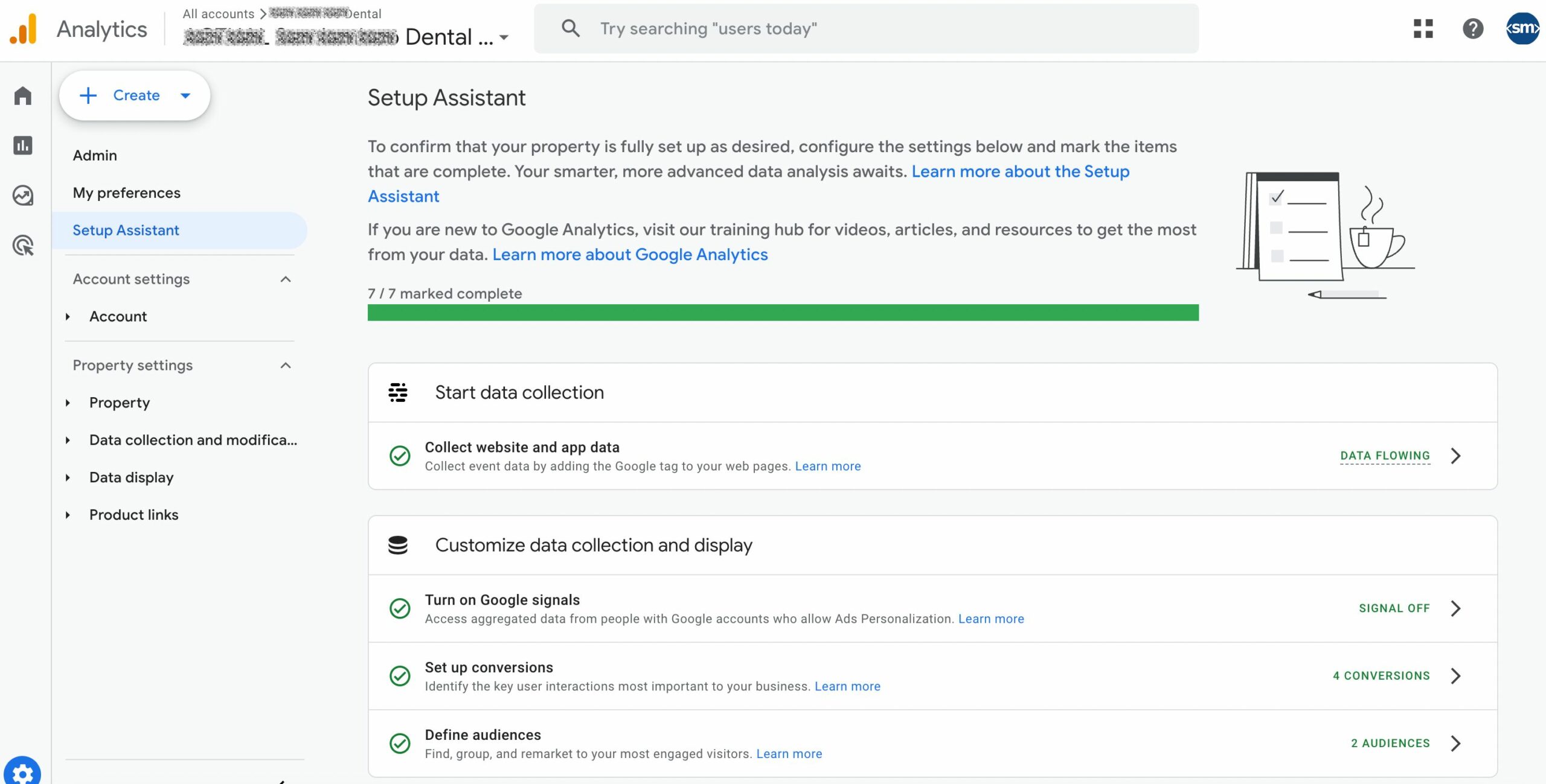 Finalized GA4 tracking setup for dental website in order to proceed to SEO