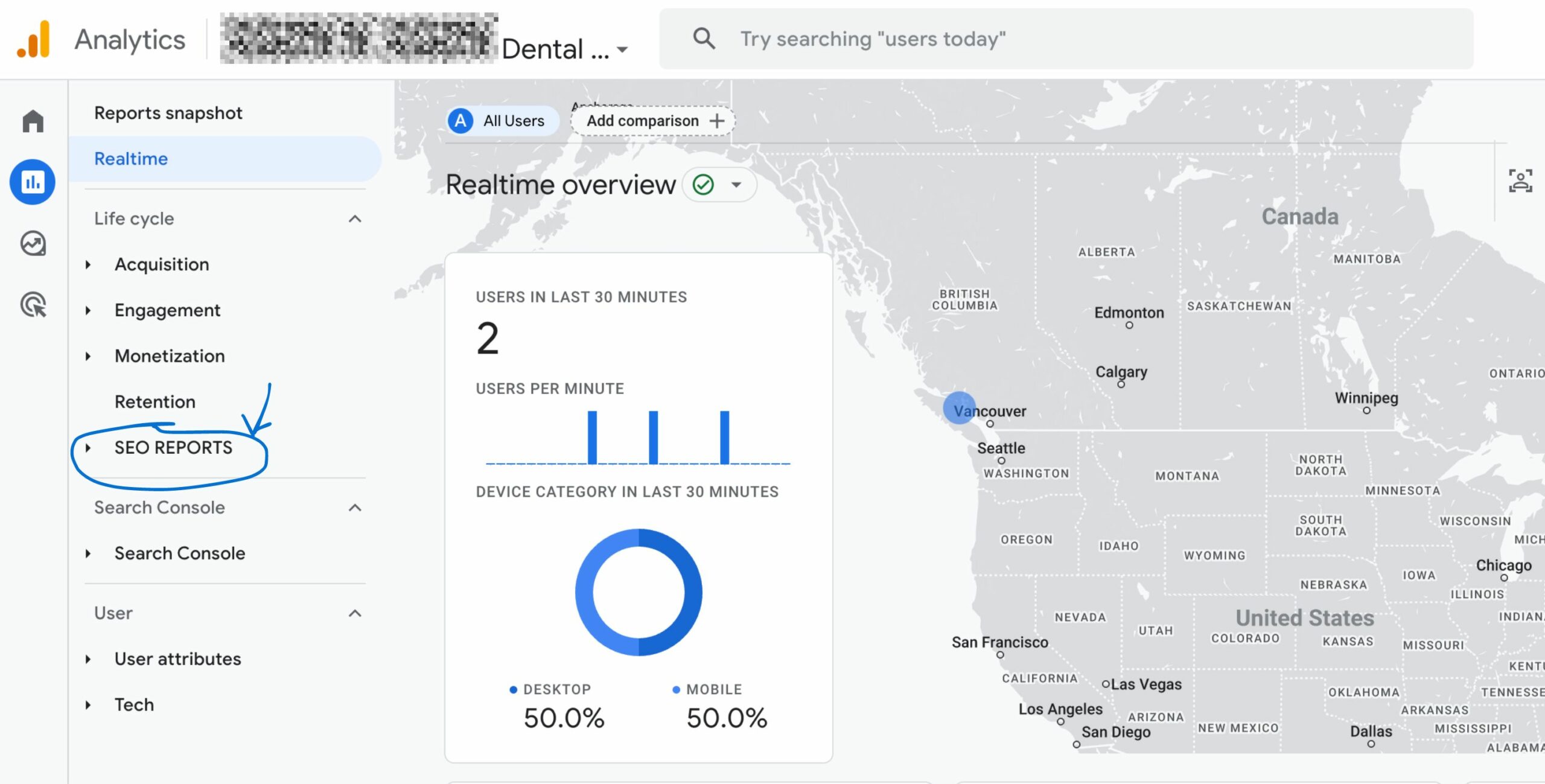 SEO Reports for dental client in Ga4