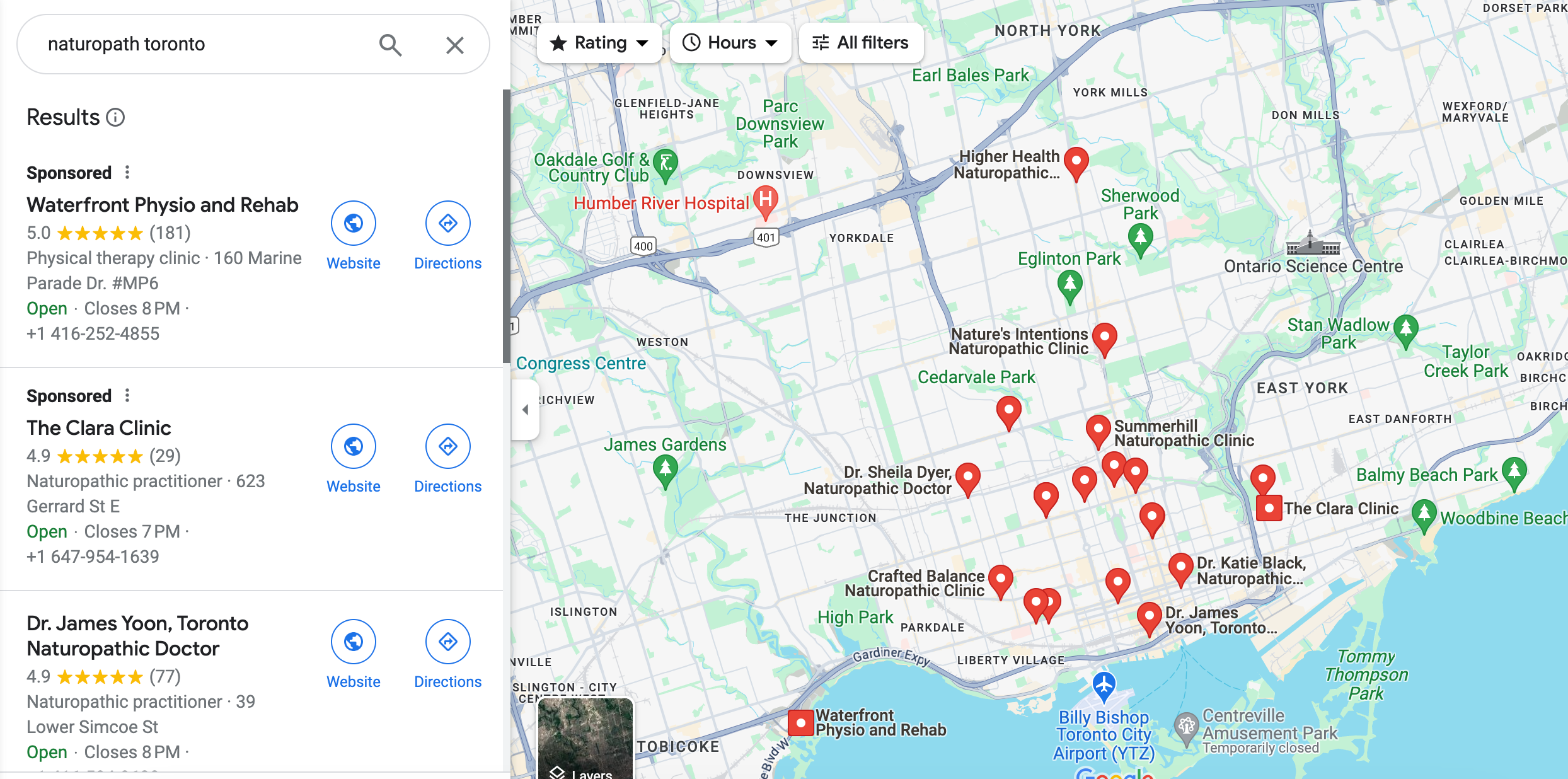 The Example of Google Business Profile ranking for naturopath in Toronto