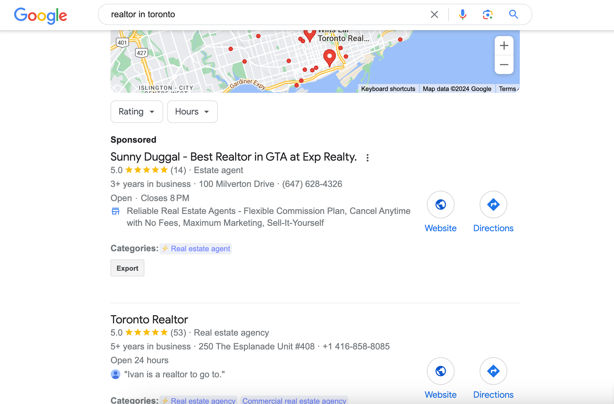 The Example of Google Business Profile for Realtor in Toronto