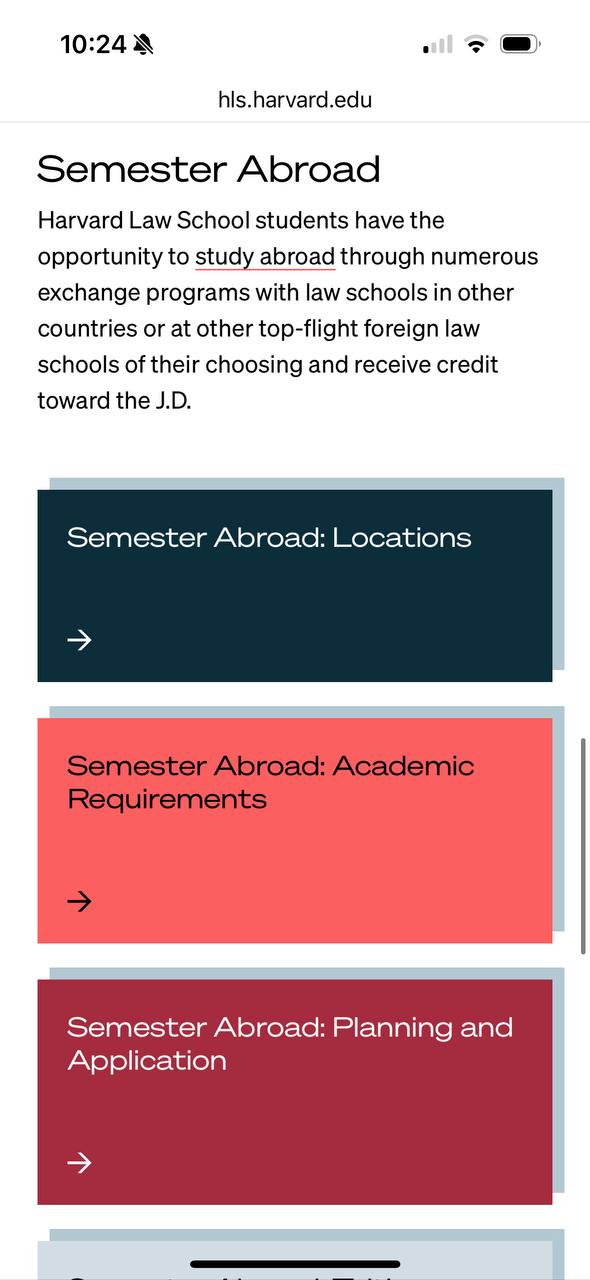 The example of mobile-optimized page from Harvard which is good for university's SEO