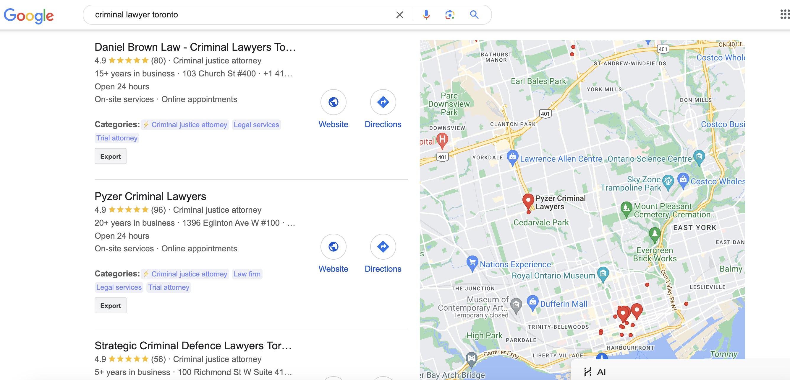 The Example of Google Business Profile ranking for criminal lawyer Toronto