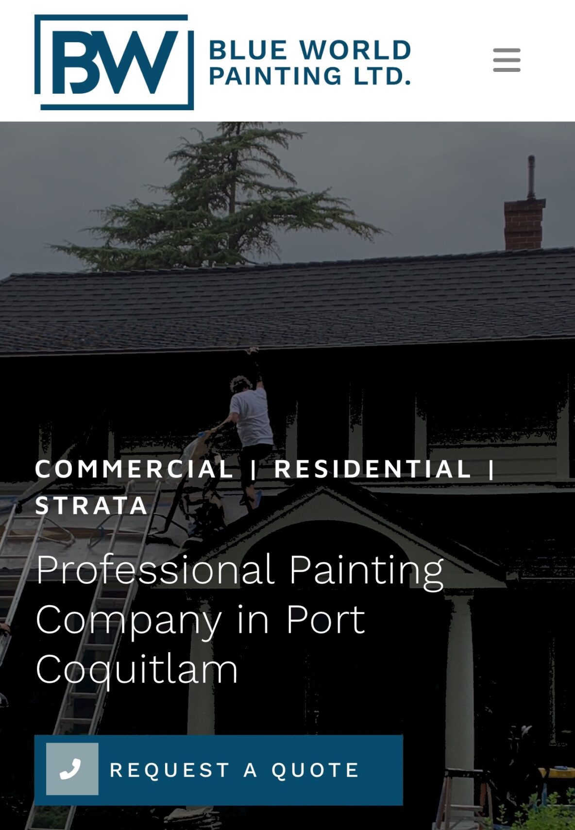 seo and web design for Blue World Painting by Stigan Media, showing the responsive mobile version of their website.