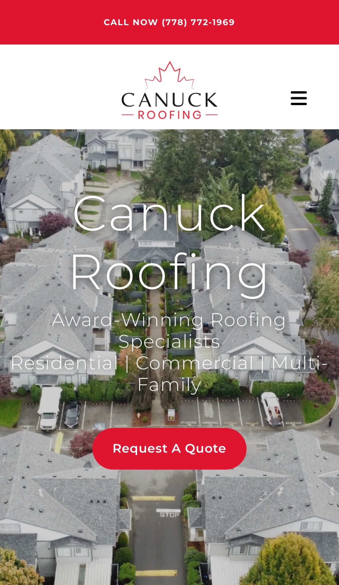 A screen shot of our client company, Canuck Roofing's, website.